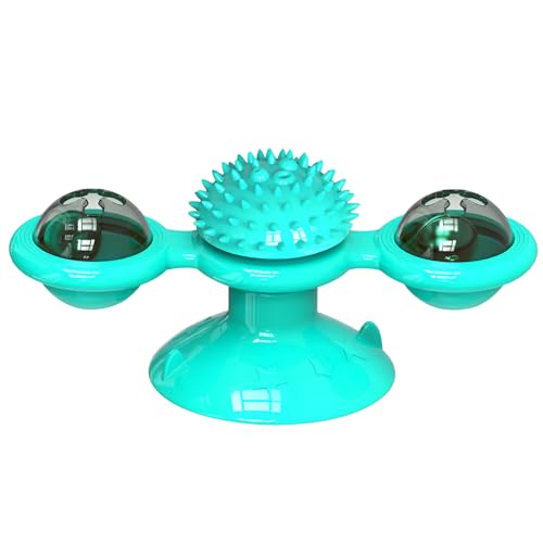 Syfunlv Windmühle Katzen,Spinnmassagespielzeug mit Starkem Saugnapf,Essensausgabe mit Katzenminze und LED Leuchtball,Interaktives KatzeIntelligenzspielzeug,für Katzentraining Unterhaltung (Stil 1) von Syfunlv