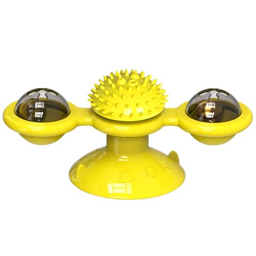 Syfunlv Windmühle Katzen,Spinnmassagespielzeug mit Starkem Saugnapf,Essensausgabe mit Katzenminze und LED Leuchtball,Interaktives KatzeIntelligenzspielzeug,für Katzentraining Unterhaltung (Stil 2) von Syfunlv
