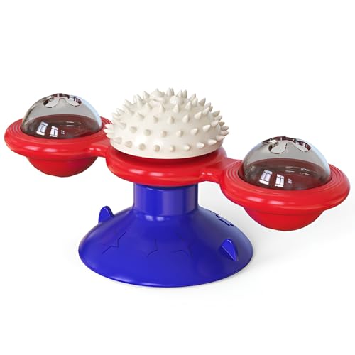 Syfunlv Windmühle Katzen,Spinnmassagespielzeug mit Starkem Saugnapf,Essensausgabe mit Katzenminze und LED Leuchtball,Interaktives KatzeIntelligenzspielzeug,für Katzentraining Unterhaltung (Stil 4) von Syfunlv