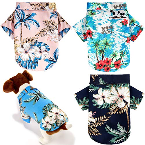 4 Stück Hawaii-Hunde-Shirts, hawaiianische Haustier-Hunde-T-Shirts mit Kokosnussbaum-Aufdruck, hawaiianische Hundebekleidung, Anzug für kleine bis mittelgroße Haustiere, Hunde, Katzen (X-Large) von Syhood