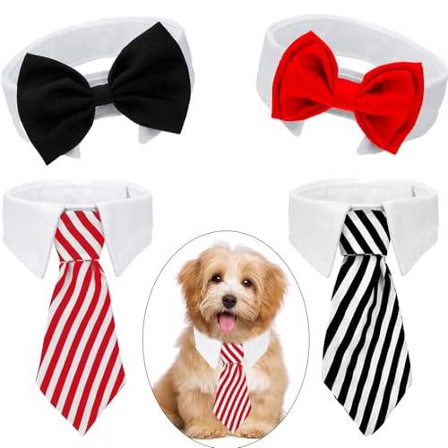 4 Stücke Haustier Fliege Einstellbare Haustier Krawatte Kostüm Formale Hundehalsband für Kleine Hunde und Katzen Hündchen Pflege Krawatten Party Zubehör (S, Schwarz, Rot, Rot Weiß, Blau Weiß) von Syhood