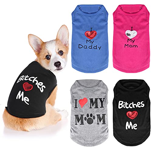 Hunde-T-Shirts, Sommerwesten mit Aufschrift "I Love My Daddy", für Hunde und Katzen, Größe M, 4 Stück von Syhood