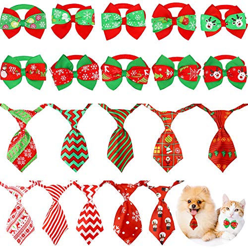 Syhood 20 Stück Weihnachts-Hunde-Krawatten für Haustiere, verstellbare Fliegen für kleine Haustiere, für Weihnachten, Party, Welpen, Katzen, Hunde, Fellpflege-Zubehör von Syhood