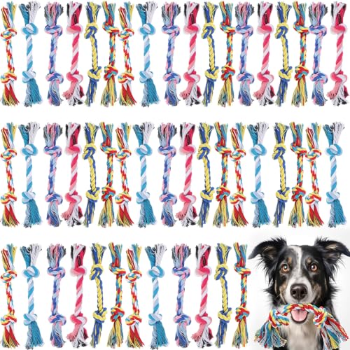 Syhood 48 Stück Knoten-Kauspielzeug für Welpen, mehrfarbig, Hundeseilspielzeug, Baumwolle, Welpen-Seilspielzeug, Hunde-Kauseil, Welpen, Zahnenspielzeug für kleine und mittelgroße Hunde, Welpen von Syhood