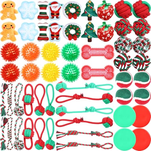 Syhood 60 Stück Quietschendes Hundespielzeug, Plüsch-Kauspielzeug, Plüsch-Kauspielzeug, niedlicher stacheliger Kauball für Weihnachten, kleine Hunde, Haustier, Zahnungsgeschenk (Weihnachtsmann) von Syhood