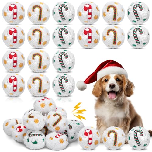 Syhood 60 Stück Weihnachts-Schneeball-Hundespielzeug, quietschend, Plüsch-Spielzeug für drinnen und draußen, Weihnachtsmann Elch für kleine und mittlere Haustiere, Kauspielzeug (Zuckerstangen) von Syhood