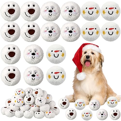 Syhood 60 Stück Weihnachts-Schneeball-Hundespielzeug, quietschender Schneeballkampf, Plüsch-Spielzeug für Hunde, Schneekugeln, Weihnachten, drinnen und draußen, Weihnachtsmann, Elch, Schneebälle für von Syhood