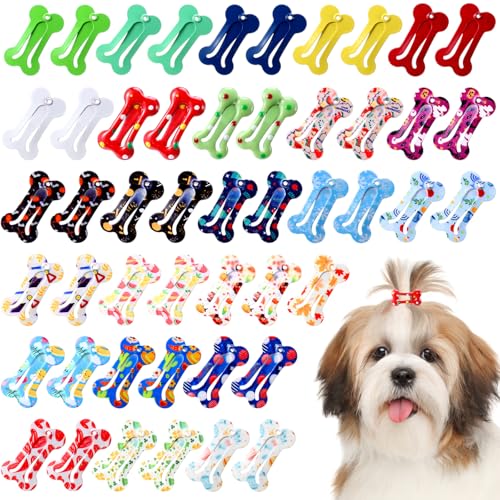 Syhood Hunde-Haarspangen, mehrfarbig, klein, knochenförmig, für Haustierzubehör, 25 Stile (bezaubernd), 50 Stück von Syhood