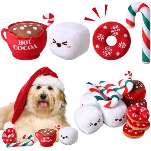 Syhood Hundespielzeug mit Kaffee-Thema, quietschendes Hundespielzeug, Weihnachtsgeschenk für kleine und mittelgroße Hunde, interaktives Kauspielzeug für Haustiere, inklusive Marshmallow, Kakaotasse, von Syhood
