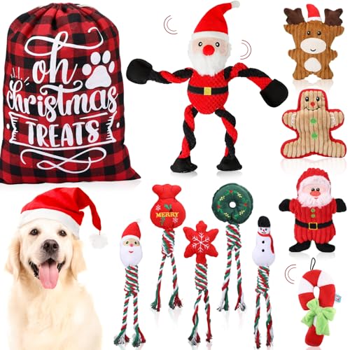 Syhood Weihnachts-Hundespielzeug, Kauspielzeug, quietschendes Hundespielzeug, Weihnachtsmann, Rentier, Lebkuchen, Plüsch, Stofftiere mit Aufbewahrungstasche, Weihnachtsgeschenk für kleine, mittelgroße Syhood Weihnachts-Hundespielzeug, Kauspielzeug, quietschendes Hundespielzeug, Weihnachtsmann, Rentier, Lebkuchen, Plüsch, Stofftiere mit Aufbewahrungstasche, Weihnachtsgeschenk für kleine, mittelgroße von Syhood