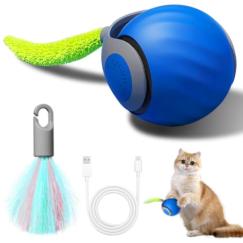 Sykerout Interaktives Katzenspielzeug, Speedy Tail Katzenspielzeug, Automatisch Beweglicher Haustier-Spielzeugball, DREI Modi-Schaltungen, Lindert Angst (Blau, Mittelgroße) von Sykerout
