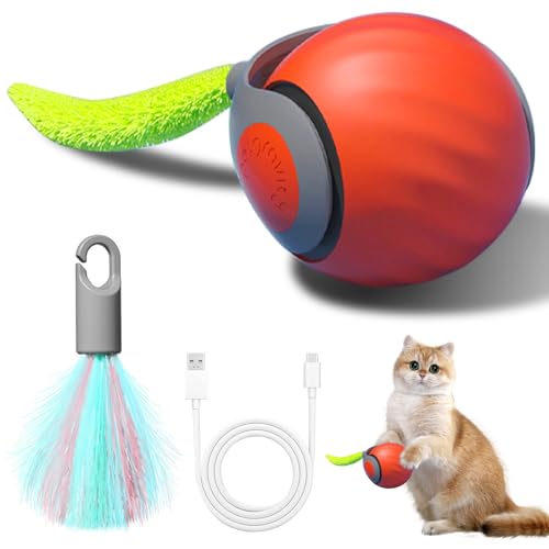 Sykerout Interaktives Katzenspielzeug, Speedy Tail Katzenspielzeug, Automatisch Beweglicher Haustier-Spielzeugball, DREI Modi-Schaltungen, Lindert Angst (orange Farbe, Mittelgroße) von Sykerout