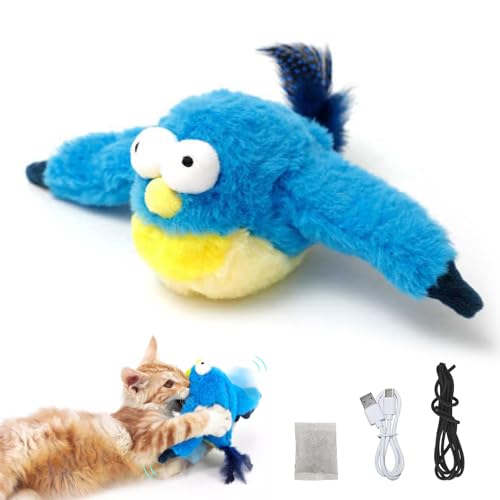 Sykerout Katzenspielzeug Vogel Elektrisch mit Katzenminze, Aufladbar Interaktives, Katzenspielzeug Selbstbeschäftigung Vogel, Flying Bird Cat Toy (Blauvogel, Mittelgroße) von Sykerout