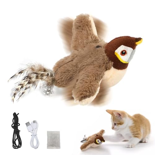 Sykerout Katzenspielzeug Vogel Elektrisch mit Katzenminze, Aufladbar Interaktives, Katzenspielzeug Selbstbeschäftigung Vogel, Flying Bird Cat Toy (Spatz, Mittelgroße) von Sykerout