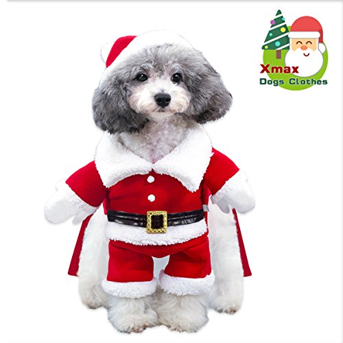 SymbolLife Weihnachtsmann Cosplay Kostüme Hundemantel Winter Hundejacke Warm Weihnachten Hundepullover Haustier Hund Kleider Einfaches An- und Ausziehen Rot von SelfLove