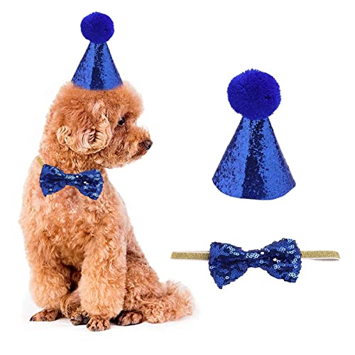 Haustierhut und Fliege, 2 Stück/Set Hund Katzen Geburtstagskappe mit Schleife Kopfbedeckung Kostüm für Welpen Kitty Party (blau) Haustierhut und Fliege, 2 Stück/Set Hund Katzen Geburtstagskappe mit Schleife Kopfbedeckung Kostüm für Welpen Kitty Party (blau) von Symphonyw
