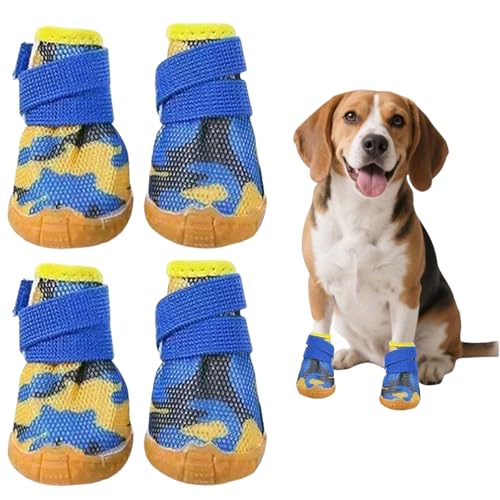 4 Stück Hundeschuhe Pfotenschutz für Kleine Hunde, Sommer Atmungsaktive Hundestiefel mit Anti-Rutsch Gummisohle, Hundeschuhe Pfotenschutz für heiße Straßen Spazierengehen Outdoor (Blau, XS) von Symphonyw