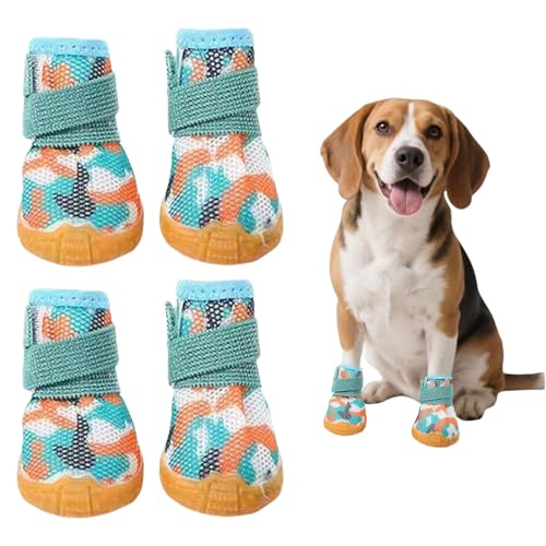 4 Stück Hundeschuhe Pfotenschutz für Kleine Hunde, Sommer Atmungsaktive Hundestiefel mit Anti-Rutsch Gummisohle, Hundeschuhe Pfotenschutz für heiße Straßen Spazierengehen Outdoor (Grün, L) von Symphonyw