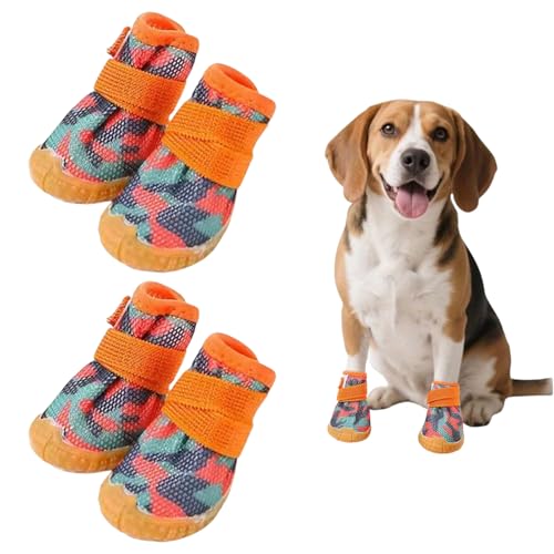4 Stück Hundeschuhe Pfotenschutz für Kleine Hunde, Sommer Atmungsaktive Hundestiefel mit Anti-Rutsch Gummisohle, Hundeschuhe Pfotenschutz für heiße Straßen Spazierengehen Outdoor (Orange, XL) von Symphonyw