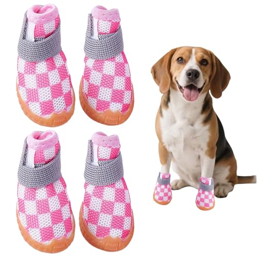 4 Stück Hundeschuhe Pfotenschutz für Kleine Hunde, Sommer Atmungsaktive Hundestiefel mit Anti-Rutsch Gummisohle, Hundeschuhe Pfotenschutz für heiße Straßen Spazierengehen Outdoor (Rosa, S) von Symphonyw