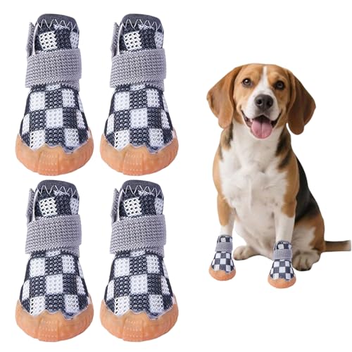 4 Stück Hundeschuhe Pfotenschutz für Kleine Hunde, Sommer Atmungsaktive Hundestiefel mit Anti-Rutsch Gummisohle, Hundeschuhe Pfotenschutz für heiße Straßen Spazierengehen Outdoor (Schwarz, L) von Symphonyw