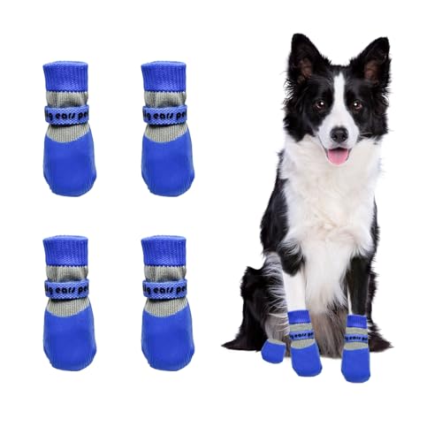 Anti-Rutsch Pfotenschutz für Hunde, 4 Stück Anti Rutsch Socken, Rubber Bottom Hundeschuhe für den Innenbereich auf Hartholzböden (Blau, L (7.5～12.5kg)) von Symphonyw