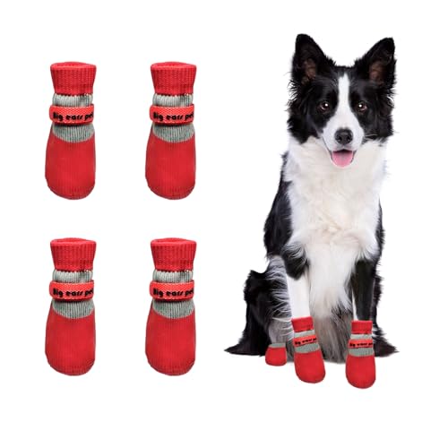 Anti-Rutsch Pfotenschutz für Hunde, 4 Stück Anti Rutsch Socken, Rubber Bottom Hundeschuhe für den Innenbereich auf Hartholzböden (Rot, L (7.5～12.5kg)) von Symphonyw