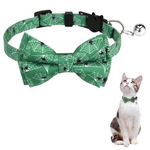 Cordhalsband für Kleine Katzen, Halloween Katzenhalsbänder mit Glöckchen, Verstellbar Kätzchenhalsbänder für Halloween Party Supplies (Grün) von Symphonyw