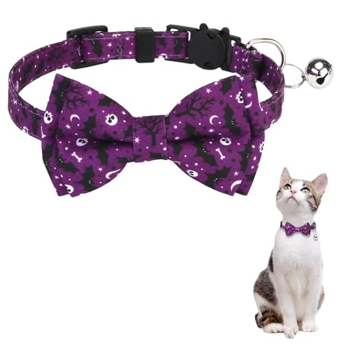 Cordhalsband für Kleine Katzen, Halloween Katzenhalsbänder mit Glöckchen, Verstellbar Kätzchenhalsbänder für Halloween Party Supplies (Lila) von Symphonyw