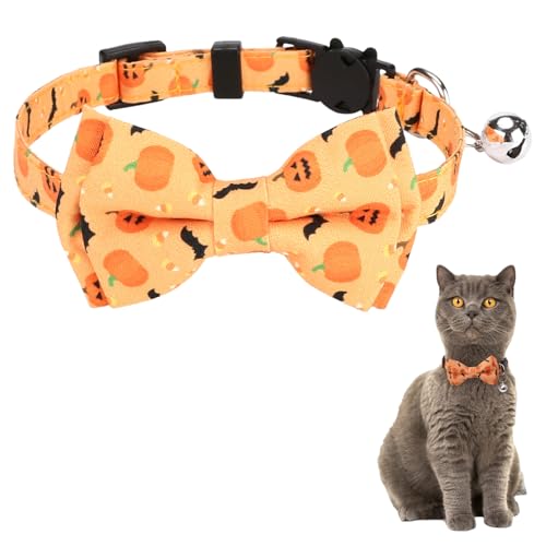 Cordhalsband für Kleine Katzen, Halloween Katzenhalsbänder mit Glöckchen, Verstellbar Kätzchenhalsbänder für Halloween Party Supplies (Orange) von Symphonyw
