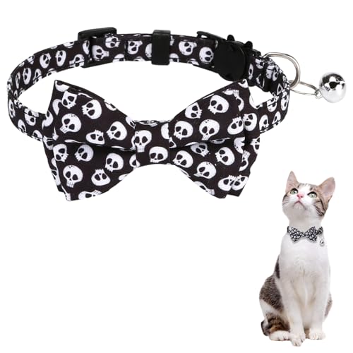 Cordhalsband für Kleine Katzen, Halloween Katzenhalsbänder mit Glöckchen, Verstellbar Kätzchenhalsbänder für Halloween Party Supplies (Schwarz) von Symphonyw
