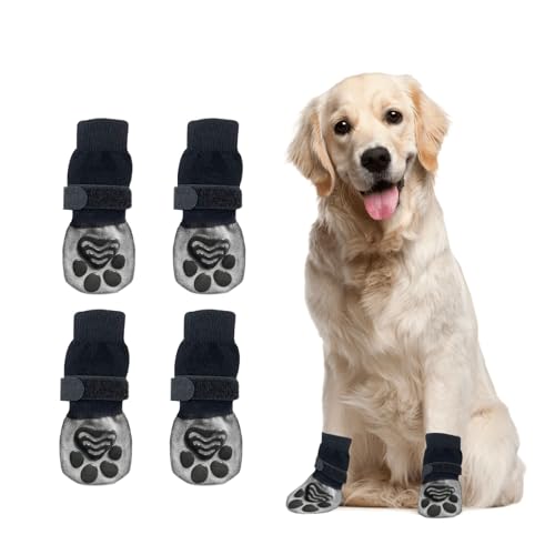 Doppelseitige Anti-Rutsch Hundesocken, 2 Paar Anti Rutsch Pfotenschutz mit verstellbaren Riemen, Traktionskontrolle Hundesocken für kleine, mittlere große Hunde (L) von Symphonyw