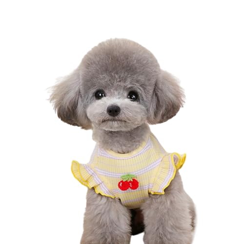 Hunde Shirt Sommer, Atmungsaktiv Hund Gestreiftes Hemd Weste Haustier Outfit für Chihuahua Yorkie Teddy (A Gelb, L) von Symphonyw