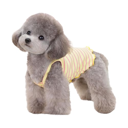 Hunde Shirt Sommer, Atmungsaktiv Hund Gestreiftes Hemd Weste Haustier Outfit für Chihuahua Yorkie Teddy (B-Gelb, S) von Symphonyw