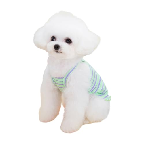 Hunde Shirt Sommer, Atmungsaktiv Hund Gestreiftes Hemd Weste Haustier Outfit für Chihuahua Yorkie Teddy (B-Grün, M) von Symphonyw