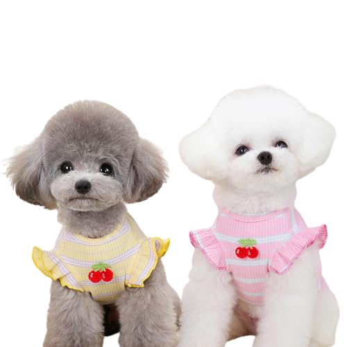 Hunde Shirt Sommer, Atmungsaktiv Hund Gestreiftes Hemd Weste Haustier Outfit für Chihuahua Yorkie Teddy (Rosa+Gelb, M) von Symphonyw