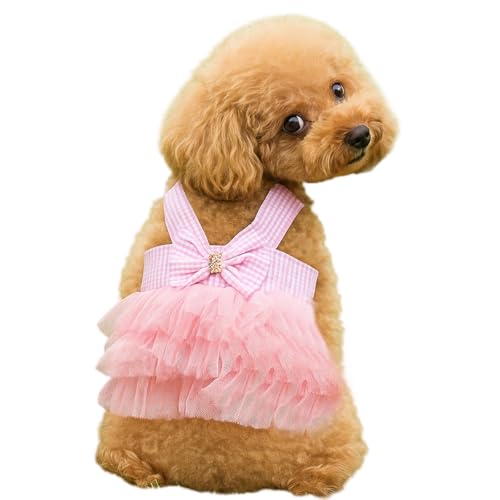 Hundekleider, modische Katzenkleidung mit Prinzessinnen-Schleife, süße Sommeroutfits für Yorkie-Weibchen, Katzenwelpen und kleine Haustiere (Rosa, L) von Symphonyw