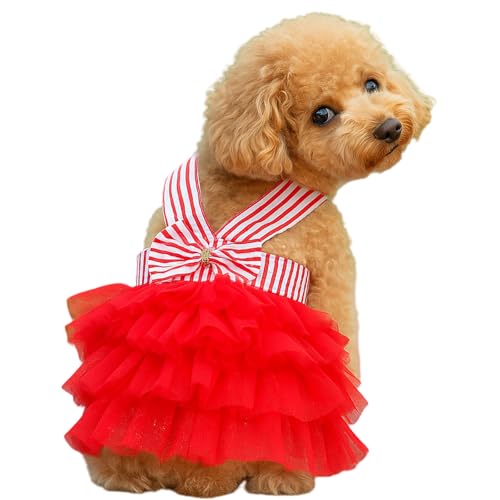 Hundekleider, modische Katzenkleidung mit Prinzessinnen-Schleife, süße Sommeroutfits für Yorkie-Weibchen, Katzenwelpen und kleine Haustiere (Rot, XL) von Symphonyw