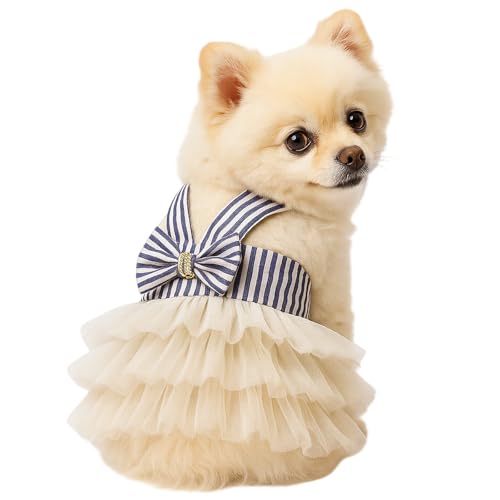 Hundekleider, modische Katzenkleidung mit Prinzessinnen-Schleife, süße Sommeroutfits für Yorkie-Weibchen, Katzenwelpen und kleine Haustiere (Weiß, XS) von Symphonyw