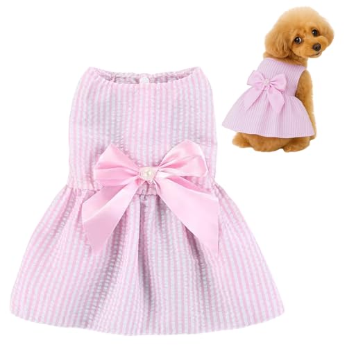 Hundekleider für kleine Hunde, Niedliche Prinzessin Schleife Knoten Katze Kleider Floral Welpenkleider, Sommer Outfits für Welpen Kleine Hunde Katzen (Vertikale Streifen Rosa, XS) von Symphonyw