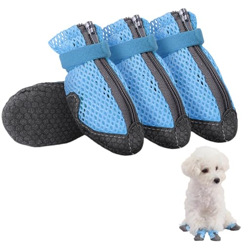 Hundeschuhe Pfotenschutz, 4 Stück Atmungsaktive mit Rutschfester Sohle, Anti-Rutsch Sommer Mesh Hunde Schuhe für heiße Sommerböden Sommer Verstellbarem Hundestiefel fürkleine Hunde (Blau, XL) von Symphonyw