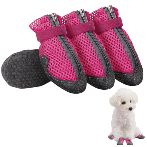 Hundeschuhe Pfotenschutz, 4 Stück Atmungsaktive mit Rutschfester Sohle, Anti-Rutsch Sommer Mesh Hunde Schuhe für heiße Sommerböden Sommer Verstellbarem Hundestiefel fürkleine Hunde (Rosa, XL) von Symphonyw