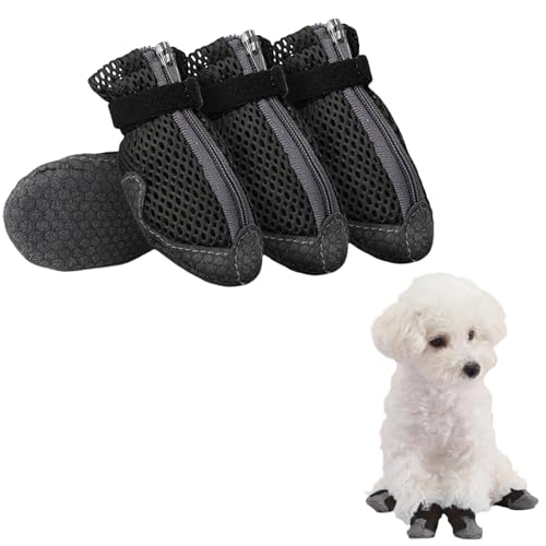 Hundeschuhe Pfotenschutz, 4 Stück Atmungsaktive mit Rutschfester Sohle, Anti-Rutsch Sommer Mesh Hunde Schuhe für heiße Sommerböden Sommer Verstellbarem Hundestiefel fürkleine Hunde (Schwarz, S) von Symphonyw