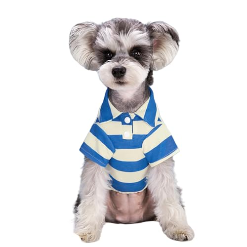 Pet Poloshirt T-Shirt, Gestreifte Atmungsaktive Hunde Shirts, Weiche Sommer Welpen Kleidung Haustier T-Shirt Hundekleidung für kleine Hund Welpen Katze (Blau, L) von Symphonyw