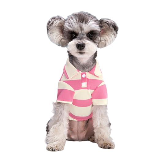 Pet Poloshirt T-Shirt, Gestreifte Atmungsaktive Hunde Shirts, Weiche Sommer Welpen Kleidung Haustier T-Shirt Hundekleidung für kleine Hund Welpen Katze (Rosa, S) von Symphonyw