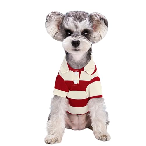Pet Poloshirt T-Shirt, Gestreifte Atmungsaktive Hunde Shirts, Weiche Sommer Welpen Kleidung Haustier T-Shirt Hundekleidung für kleine Hund Welpen Katze (Rot, S) von Symphonyw