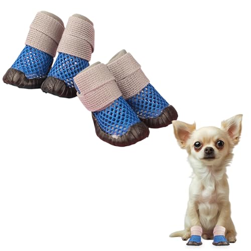 Pfotenschutz Hundeschuhe, 4 Stück Atmungsaktive Hunde Schuhe Mesh Welpen Hitzebeständig Hundeschuhe für heiße Sommerböden, Sommer Verstellbarem Hundestiefel fürkleine Hunde (Blau, S) von Symphonyw