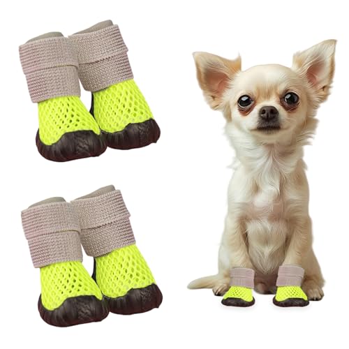 Pfotenschutz Hundeschuhe, 4 Stück Atmungsaktive Hunde Schuhe Mesh Welpen Hitzebeständig Hundeschuhe für heiße Sommerböden, Sommer Verstellbarem Hundestiefel fürkleine Hunde (Grün, L) von Symphonyw