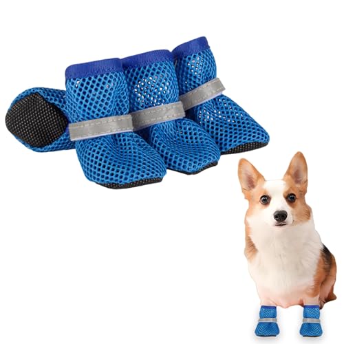 Sommer Mesh Hunde Schuhe, 4 Stück Atmungsaktive Pfotenschutz Hundeschuhe Anti-Rutsch Hundeschuhe für heiße Sommerböden, Sommer Verstellbarem Hundestiefel fürkleine Hunde (Blau, S) von Symphonyw