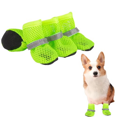 Sommer Mesh Hunde Schuhe, 4 Stück Atmungsaktive Pfotenschutz Hundeschuhe Anti-Rutsch Hundeschuhe für heiße Sommerböden, Sommer Verstellbarem Hundestiefel fürkleine Hunde (Grün, S) von Symphonyw
